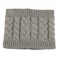Detail of grey cable knit neck warmer featuring ribbed edges and thick texture - Light Gray