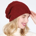Unisex burgundy knit beanie with diamond pattern for winter warmth and comfort - Red