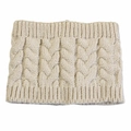 Close-up of cream cable knit snood showing thick texture and ribbed edges details - Beige