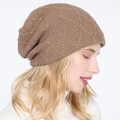 Brown diamond-knit slouchy beanie for men and women with warm thermal lining - Khaki