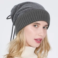 Dark grey knitted beanie for men and women with warm lining and adjustable drawstrings - Adjustable / Dark Gray