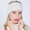 Weißes Damen Strickstirnband mit Twist und Zopfmuster für warme Ohren im Winter - Weiß