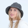 Dark gray chunky cable knit bucket hat for women showing textured warmth and style - One Size / Gray
