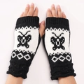 Mitin de punto con diseño de mariposa jacquard y puños de encaje ondulado elegantes - Mariposa Negra (Negro) / Negro