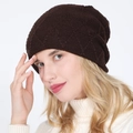 Dark brown knitted beanie with diamond grid texture and fleece lining for winter warmth - Coffee