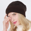 Dark brown ribbed knit beanie hat for winter, warm fleece lining for men and women - Adjustable / Coffee