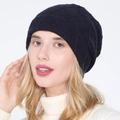 Dark blue knitted beanie featuring a diamond lattice pattern and thick thermal texture - Navy Blue