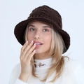 Chunky cable knit bucket hat for women in dark coffee brown with thick winter texture - One Size / Coffee
