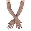 Long black fishnet gloves with sparkling rhinestones for dance and night parties - One Size / Black Fingerless Rhinestone