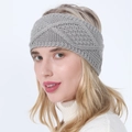 Light gray cable knit ear warmer headband with diamond twist pattern for winter - Light Gray