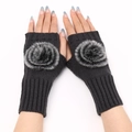 Women's dark grey knitted fingerless gloves featuring stylish faux fur pom-pom decor - One Size / Dark Gray