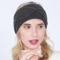 Dark gray knitted headband with cross twist design and thick cable stitch pattern - Dark Gray