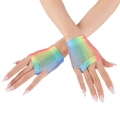 Vibrant rainbow gradient mesh fingerless gloves for party festivals and punk costumes - One Size / Colorful