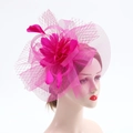 Bibi magenta élégant avec plumes et voile en résille pour mariages et soirées - Rose Rouge
