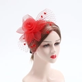 Tocado vintage rojo con flor de malla y velo para novias o eventos de gala elegante - Rojo