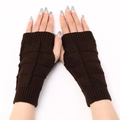 Detailed knit texture and fingerless design of dark brown thermal arm warmer gloves - Coffee