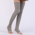 Grey over-the-knee rib-knit leg warmers for women with stirrup design for ballet and yoga - One Size / Gray