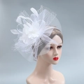 Élégante coiffe de mariée en plumes et résille blanche au design floral vintage chic - Blanc