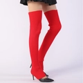 Over-the-knee bright red knitted leg warmers with stirrups for ballet and yoga - One Size / Red