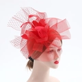 Chapeau fascinator rétro rouge avec plumes et voilette pour coiffure de mariage - Rouge
