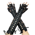 Gotische schwarze spitzenlose lange Handschuhe mit Vintage-Schnürband-Design - Einheitsgröße / Schwarze Spitze-Schwarzes Band