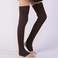 Dark brown ribbed knit over-the-knee leg warmers with stirrup heel for yoga and dance - One Size / Coffee