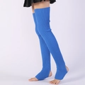 Electric blue ribbed knit over-knee leg warmers with stirrup design for yoga or ballet - One Size / Blue