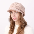 Gorro de punto trenzado para mujer en rosa beige claro con visera y forro polar suave - Talla única / Rosa Loto
