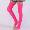Hot pink ribbed knit over-knee leg warmers with stirrups for yoga and ballet - One Size / Rose Red