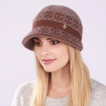 Women's brown knit fisherman hat with fleece lining and gold floral metallic accent - One Size / Khaki