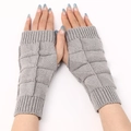 Light grey fingerless knitted arm warmers with a waffle texture for winter warmth - Light Gray