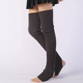Dark brown ribbed knit over-knee leg warmers with stirrup design for yoga and ballet - One Size / Dark Gray