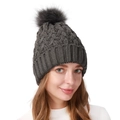 Berretto da donna in maglia grigio scuro con pompon morbido e trama a coste spessa - Taglia unica / grigio scuro
