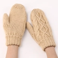Manoplas gruesas de punto trenzado crema para mujer con diseño de rombos y puños elásticos - Beige