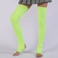 Neon green over-the-knee knit leg warmers with ribbed texture and stirrup design - One Size / Neon Yellow