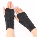 Black cable knit fingerless gloves for winter with thermal crochet pattern for unisex - Dark Gray