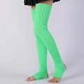 Neon green over-the-knee ribbed knit leg warmers with stirrup design for yoga - One Size / Fluorescent Green