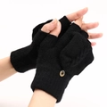 Mitaines noires en maille torsadée avec capuchon amovible et bouton décoratif - Noir