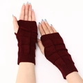 Deep burgundy knitted fingerless gloves with a textured diamond pattern and ribbed cuffs - Burgundy