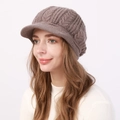 Gorro de punto trenzado para mujer en color café con forro de felpa grueso de invierno - Talla única / Caqui