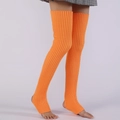 Bright orange stirrup leg warmers in ribbed knit fabric for yoga or dance - One Size / Orange