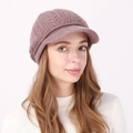 Gorra de punto trenzado en color malva para mujer con forro polar térmico y visera - Talla única / Violeta Claro