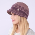 Fleece-lined purple knit beanie for women with bee brooch and warm geometric pattern - One Size / Light Purple