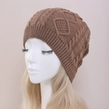 Bonnet en tricot marron à motif de losanges et torsades pour homme et femme - Taille unique / Kaki