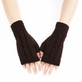 Detailed knit texture of coffee brown cable knit fingerless gloves for winter - Coffee