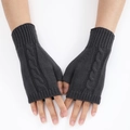 Detailed close-up of dark grey cable knit pattern on fingerless arm warmers - Dark Gray