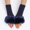 Detalle de guantes de punto acanalado azul oscuro con puños de piel sintética suave - Azul marino