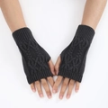 Mitaines gris foncé en maille épaisse avec motif torsadé et poignets côtelés - Taille unique / Gris clair