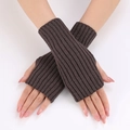 Detail of dark brown ribbed knit fingerless gloves with elastic texture on white background - Dark Gray