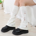 Distressed white Y2K style knitted leg warmers for women's autumn and winter outfits - One Size / White